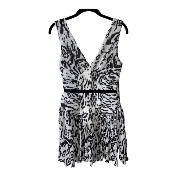 SELF PORTRAIT Zebra Print V Neck Pleated Mini Dress Size 4 - Picture 8 of 12